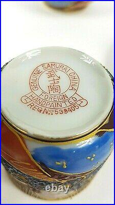 Japanese Satsuma Tea Set Samurai China Gold Lined Eggshell Porcelain Oriental