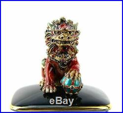 Jay Strongwater Zhen Foo Dog Cardinal Porcelain Box 14k Gold