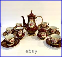 KPM German Porcelain Demitasse Coffee Tea Set Teapot Sugar Creamer 6 Cups Gilded