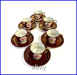KPM German Porcelain Demitasse Coffee Tea Set Teapot Sugar Creamer 6 Cups Gilded KPM German Porcelain Demitasse Coffee Tea Set Teapot Sugar Creamer 6 Cups Gilded