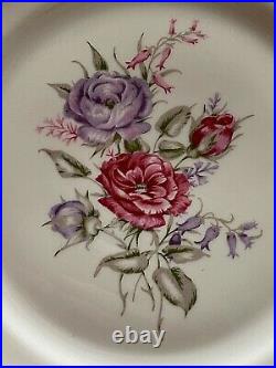 Karolina Poland China Pink & Violet Roses Gold Trim 90 Piece Set Service for 16