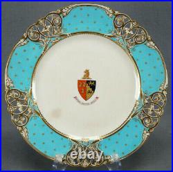 Kerr & Binns Worcester Turquoise & Gold Armorial Crest Reticulated Plate 1852-62