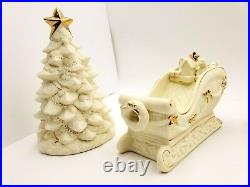 Kirklands Holiday Porcelain White Santa Sleigh Reindeer Tree Gold Accents RET
