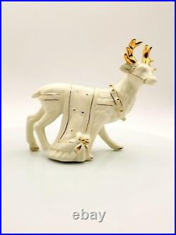 Kirklands Holiday Porcelain White Santa Sleigh Reindeer Tree Gold Accents RET