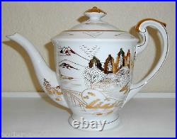 Kutani China Porcelain Gold Countryside Teapot WithLid
