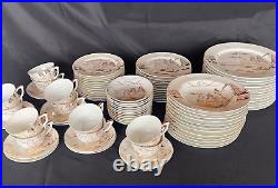 Kutani Handpainted Japan China 12 pc Dinner Set Gold on White Mt Fuji Bridge