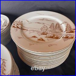 Kutani Handpainted Japan China 12 pc Dinner Set Gold on White Mt Fuji Bridge