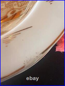 Kutani Handpainted Japan China 12 pc Dinner Set Gold on White Mt Fuji Bridge