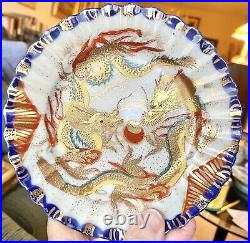Kutani Ware Antique Porcelain Plates Blue Red Gold Gilded China Dish Japan
