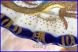 Kutani Ware Antique Porcelain Plates Blue Red Gold Gilded China Dish Japan