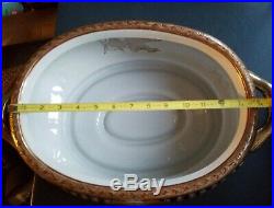 LARGE CHINESE OVAL ANTIQUE Porcelain BOWL with fish decor, gold, black, beautiful