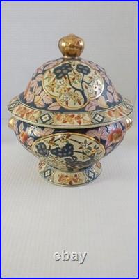 LARGE Chinese Porcelain Covered Tureen Bowl Yongzheng Mark Gilt Foo Dog Handles