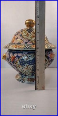LARGE Chinese Porcelain Covered Tureen Bowl Yongzheng Mark Gilt Foo Dog Handles
