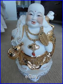LAUGHING BUDDHA Chinese-China-Happy-Lucky-Perfect Condition-Gold-Porcelain-RARE