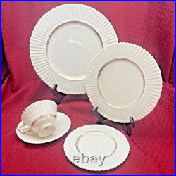 LENOX CRETAN DINNERWARE Greek Key Gold Trim FOUR 5-PIECE PLACE SETTINGS