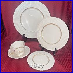 LENOX CRETAN DINNERWARE Greek Key Gold Trim FOUR 5-PIECE PLACE SETTINGS