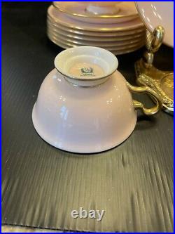 LENOX D46 Pink Gold Ivory Cups And Saucers (4) c1937 Green Backstamp