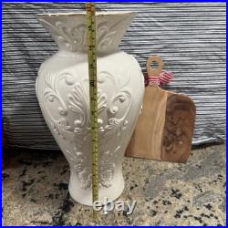 LENOX Georgian large ivory 16 vase floral embossed design gold trim porcelain