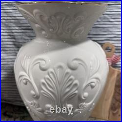 LENOX Georgian large ivory 16 vase floral embossed design gold trim porcelain
