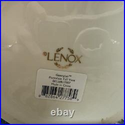 LENOX Georgian large ivory 16 vase floral embossed design gold trim porcelain