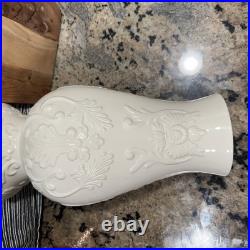 LENOX Georgian large ivory 16 vase floral embossed design gold trim porcelain