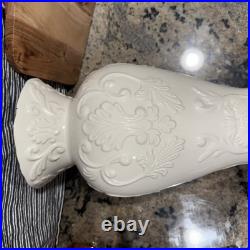 LENOX Georgian large ivory 16 vase floral embossed design gold trim porcelain