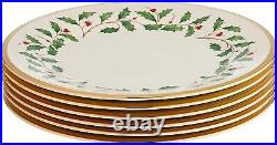 LENOX HOLIDAY Gold 12 Pc Porcelain China 6 Dinner Plates And 6 Salad Plates New