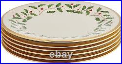 LENOX HOLIDAY Gold 12 Pc Porcelain China 6 Dinner Plates And 6 Salad Plates New