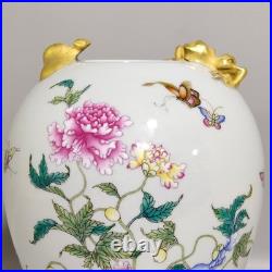 L Beautiful Chinese Qing Dynasty Famille Rose Porcelain Gilded vase H19CM