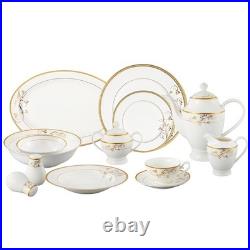 La Luna Bone China 57-Piece 24K Gold Floral Design Dinnerware Set, Service for 8 La Luna Bone China 57-Piece 24K Gold Floral Design Dinnerware Set, Service for 8
