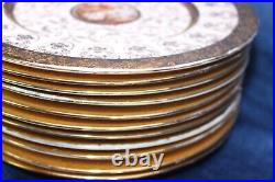 La Petite China 8 1/4 LUNCHEON PLATES Gold Bands & Floral Filigree Set of 11