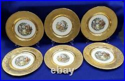 La Petite china LP5 set of 6 dinner plates 10-1/2 2 scenes gold encrusted
