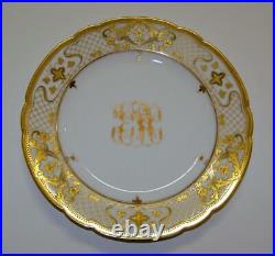 Lamm Dresden China LMQ114 Dinner Plate Raised Gold Flowers & Lattice Set of 7