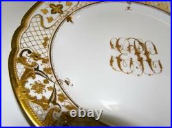 Lamm Dresden China LMQ114 Dinner Plate Raised Gold Flowers & Lattice Set of 7