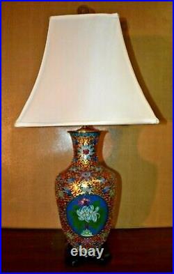 Large 34 Vintage Chinese Imperial Cloisonne Vase Lamp-porcelain-asian-oriental