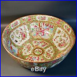 Large Antique Chinese Punch Bowl Export Porcelain Canton Rose Medallion 19th C