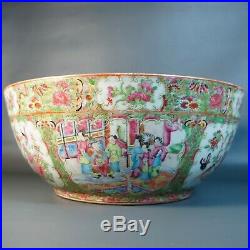 Large Antique Chinese Punch Bowl Export Porcelain Canton Rose Medallion 19th C