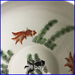 Large Chinese Fish Bowl Jardiniere Hand painted Gold Fish Organda 20th Century