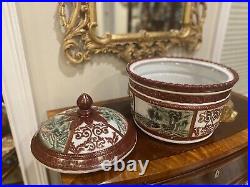 Large Chinese Porcelain Ornamental Tureen Deep Red, Heavily Gold Embellished