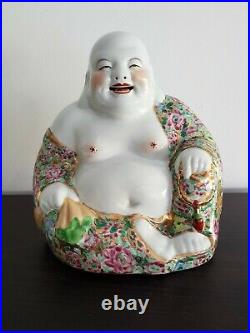 Large Chinese Republic Famille Rose MIL Fluer Golden Porcelain Buddha Stamped