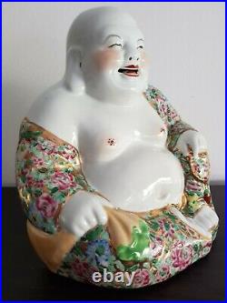 Large Chinese Republic Famille Rose MIL Fluer Golden Porcelain Buddha Stamped