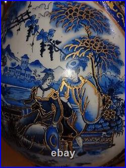 Large Collectible Hand-Painted Antique Chinese Blue & Gold Ceramic China Vase