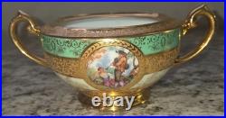 Le Mieux China 24K Gold Hand Painted Sugar Bowl Loving Cup Green Gilt Porcelain