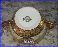 Le Mieux China 24K Gold Hand Painted Sugar Bowl Loving Cup Green Gilt Porcelain