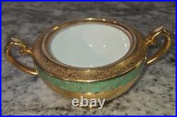 Le Mieux China 24K Gold Hand Painted Sugar Bowl Loving Cup Green Gilt Porcelain