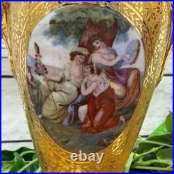 Le Mieux China 24 Karat Gold Pair Porcelain Vases Victorian Ladies Cherubs VTG