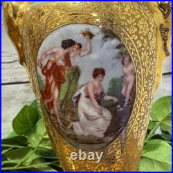 Le Mieux China 24 Karat Gold Pair Porcelain Vases Victorian Ladies Cherubs VTG