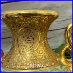 Le Mieux China 24 Karat Gold Pair Porcelain Vases Victorian Ladies Cherubs VTG
