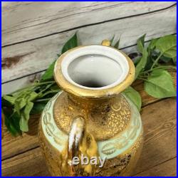 Le Mieux China 24 Karat Gold Pair Porcelain Vases Victorian Ladies Cherubs VTG