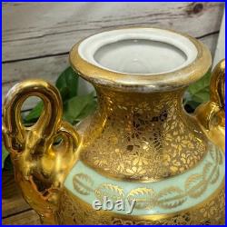 Le Mieux China 24 Karat Gold Pair Porcelain Vases Victorian Ladies Cherubs VTG
